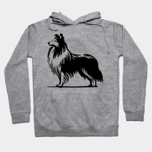 This is a simple black ink drawing of a Sheltie dog Hoodie